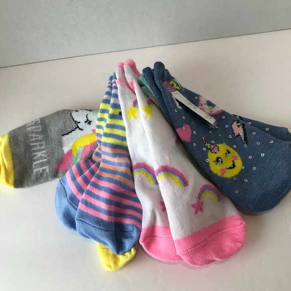 Girls kids 6 pairs of socks unicorn rainbow large